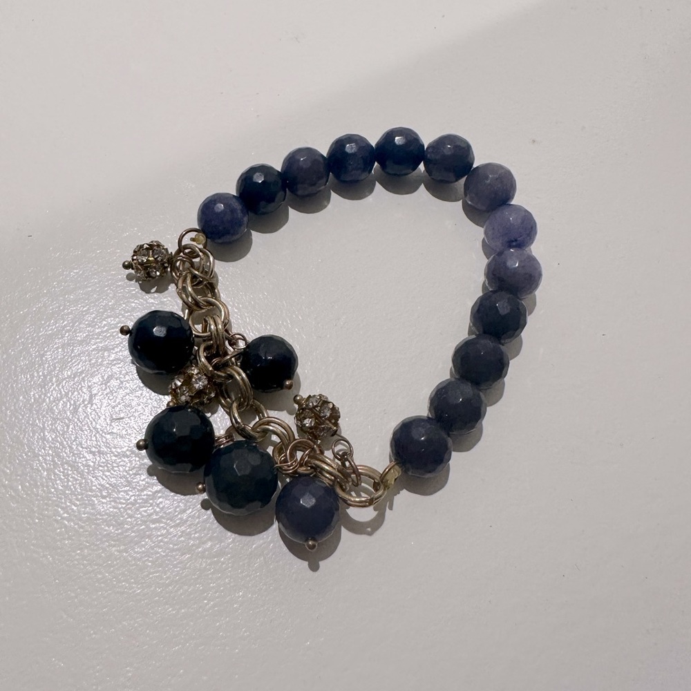 Blue stone stretchy bracelet with bead dangles
